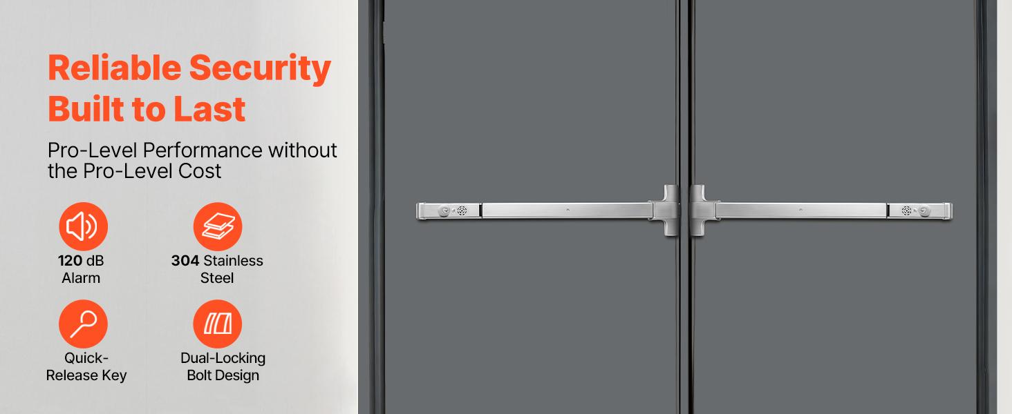 VEVOR Stainless Steel Push Bar Panic Exit Device, 31" Universal Commercial Emergency Exit Door Hardware with Auto Alarm System & Sticker, Anti-Theft for 31"-46" Wood/Metal Doors, Silver for Schools & Apartment Buildings