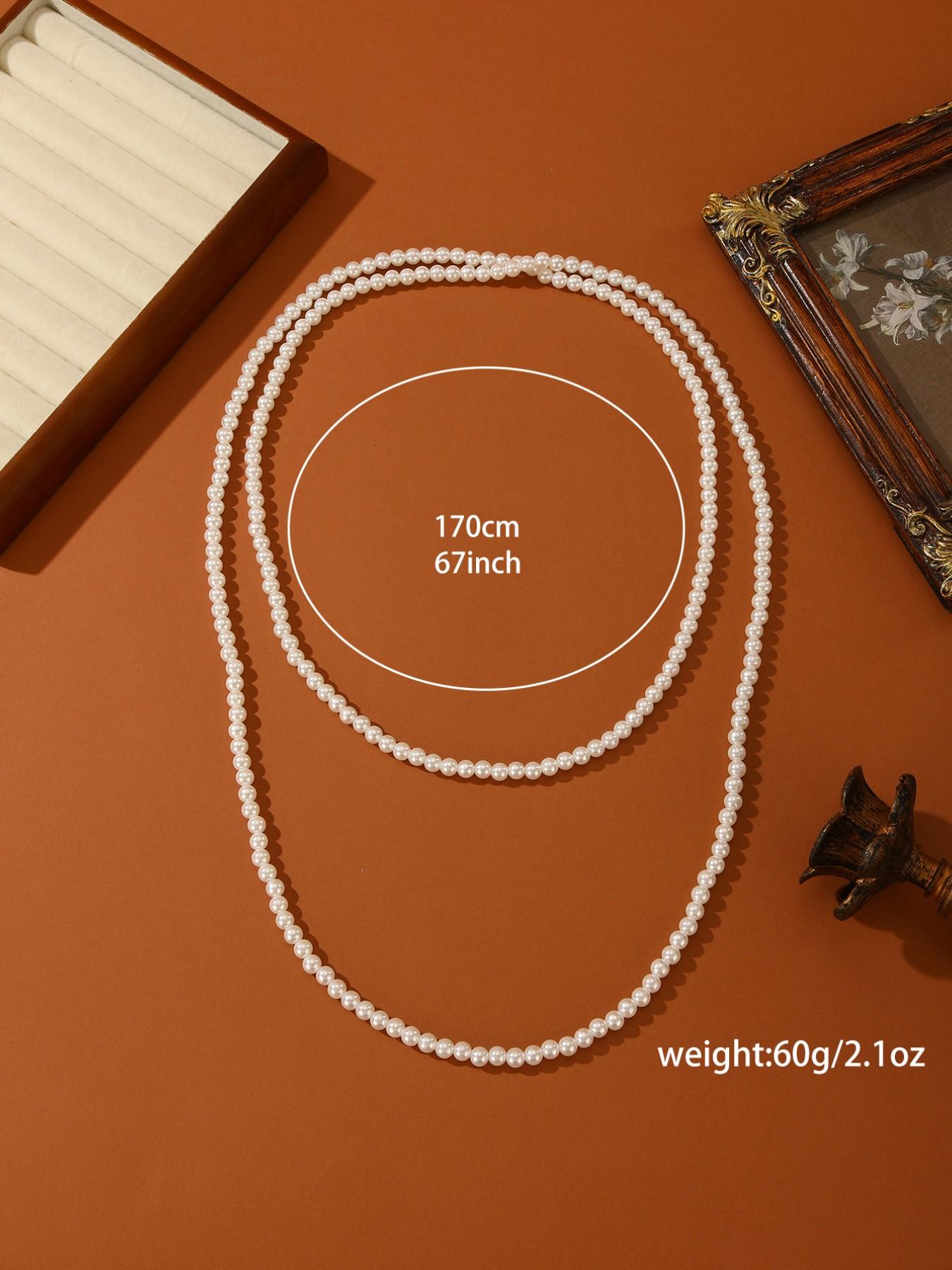 Elegant Vintage Adjustable Multi-Layer Pearl Necklace, Long Beaded Costume Jewelry for Women, Perfect for Weddings and Daily Wear