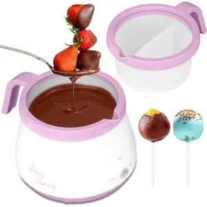 Party Desserts Candy and Chocolate Melting Pot with 2 Pots, Mini Electric Fondue Pot, Melts Candy Chocolate in a Couple of Minutes, Ideal for Cake Pops Cookies Cakes, 2.5 Cups, Pink