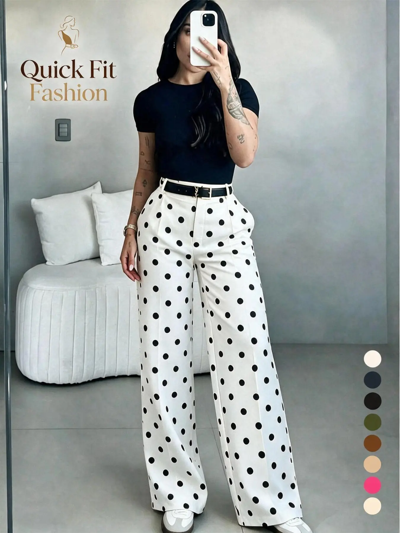 Women's High-Waisted Straight Leg Loose Suit Pants, Business Casual Long Pants with Pockets, Elegant Office Wear, No Belt Included