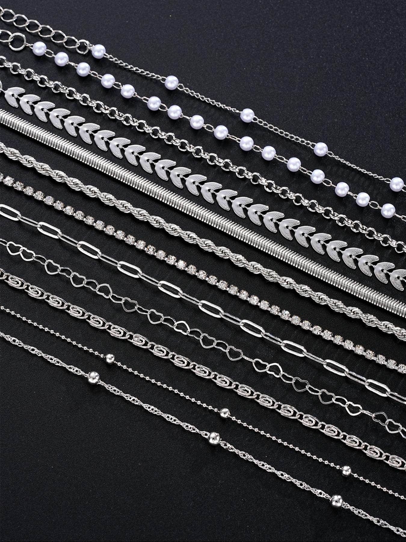 Women's Fashion Boho Style Bracelet Set, Layered Bracelet Set, & Silver Zinc Alloy Chain Jewelry for Women Daily Wear Accessories