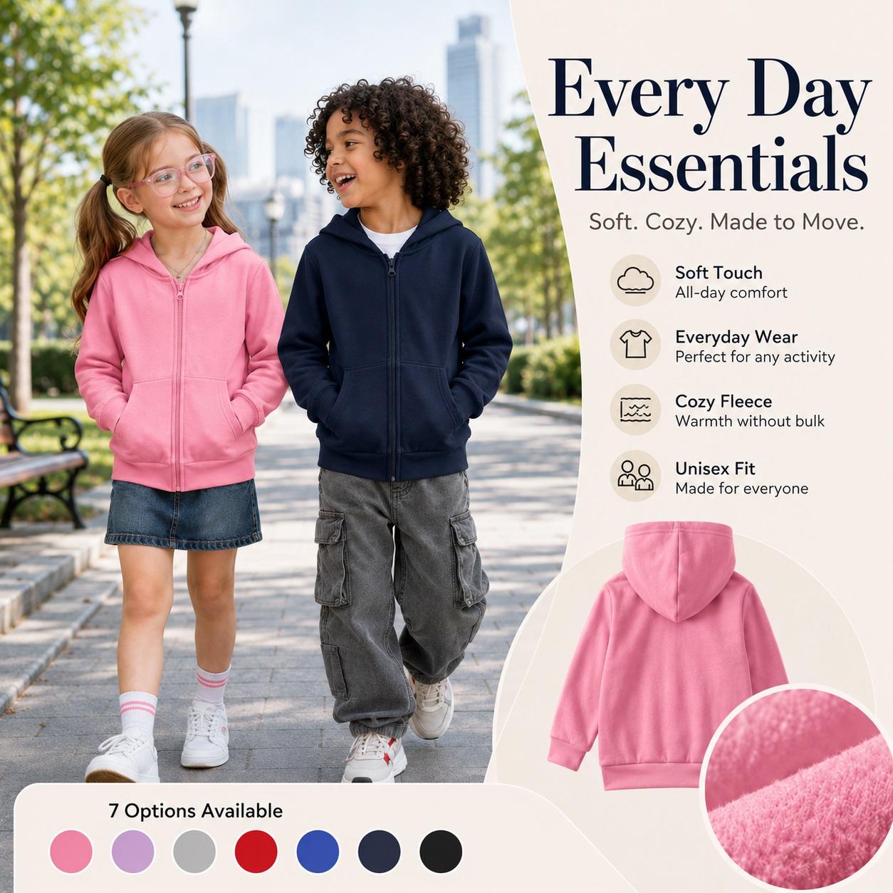 Kids’ Fashion Bear Graphic Zip Up Hoodie, Casual Long Sleeve Hooded Jacket with Front Pockets and Back Print, Everyday Outerwear for School, Travel, Outdoor Play and Weekend Wear
