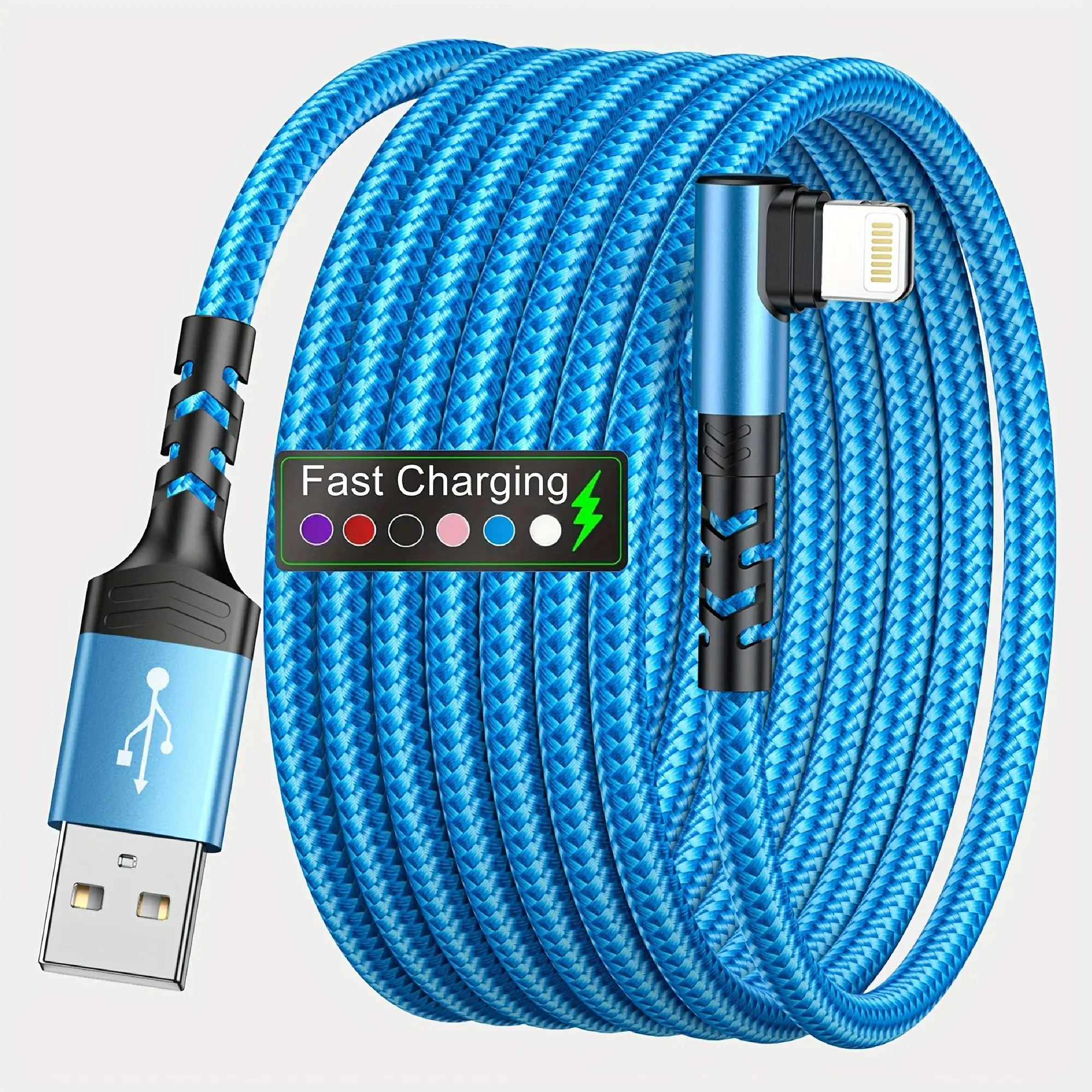 [Fast Charge Cable] 90 Degree USB-A to Lightning Cable, for iPhone 14 13 12 11 Pro Max Xs X XR 8 7 6 6s Plus iPad, Fast Charge Cable