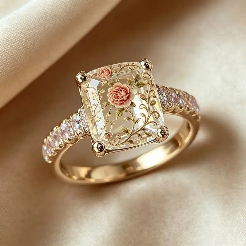 Floral Pattern Ring for Women Men, Trendy Vintage Aesthetic Flower Statement Ring, Minimalist Fashion Jewelry with Unique Botanical Design, Adjustable Unisex Everyday Wear Accessory for Party, Dating & Casual Style
