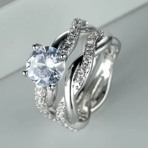 Women's Silver-Plated Infinity Twist 2-Piece Wedding Ring Sets - Engagement Promise Eternity Birthstone Jewelry, Romantic Holiday Gift for Couples