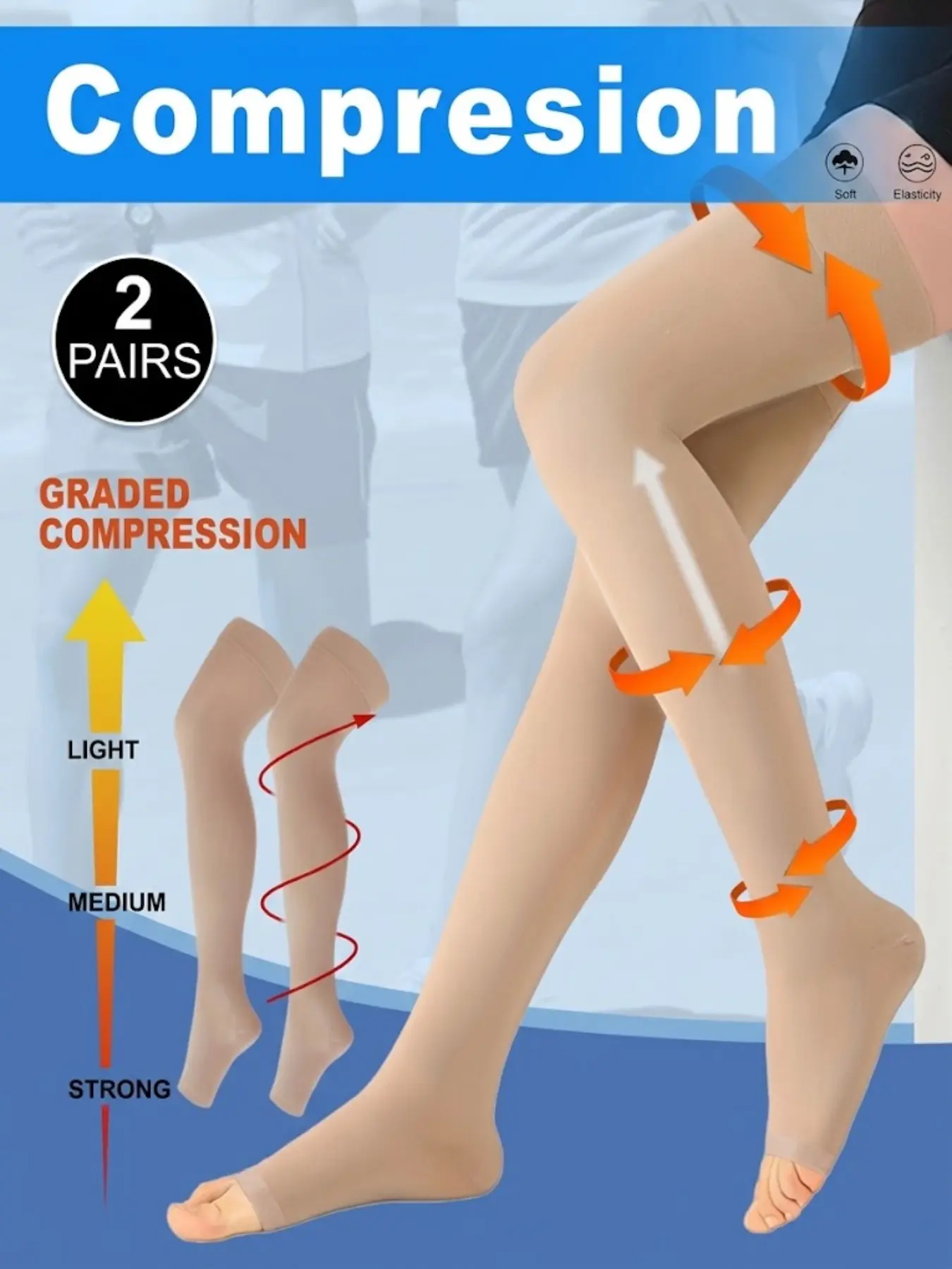2 Pairs Compression Socks 20-30 Mmhg, Breathable and Comfortable, Unisex Open-Toe, Ideal for Home, Office, Sports, Nurses