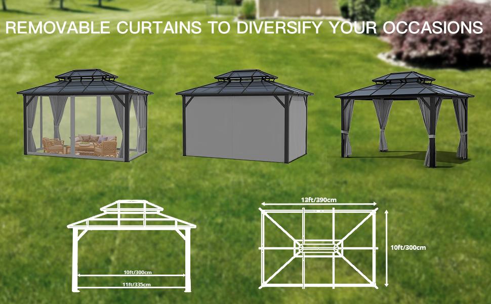 Garvee 10'x12' Hardtop Gazebo, Outdoor Polycarbonate Double Roof Canopy, Aluminum Frame Permanent Pavilion with Curtains and Netting, Sunshade for Garden, Patio, Lawns (Gray)