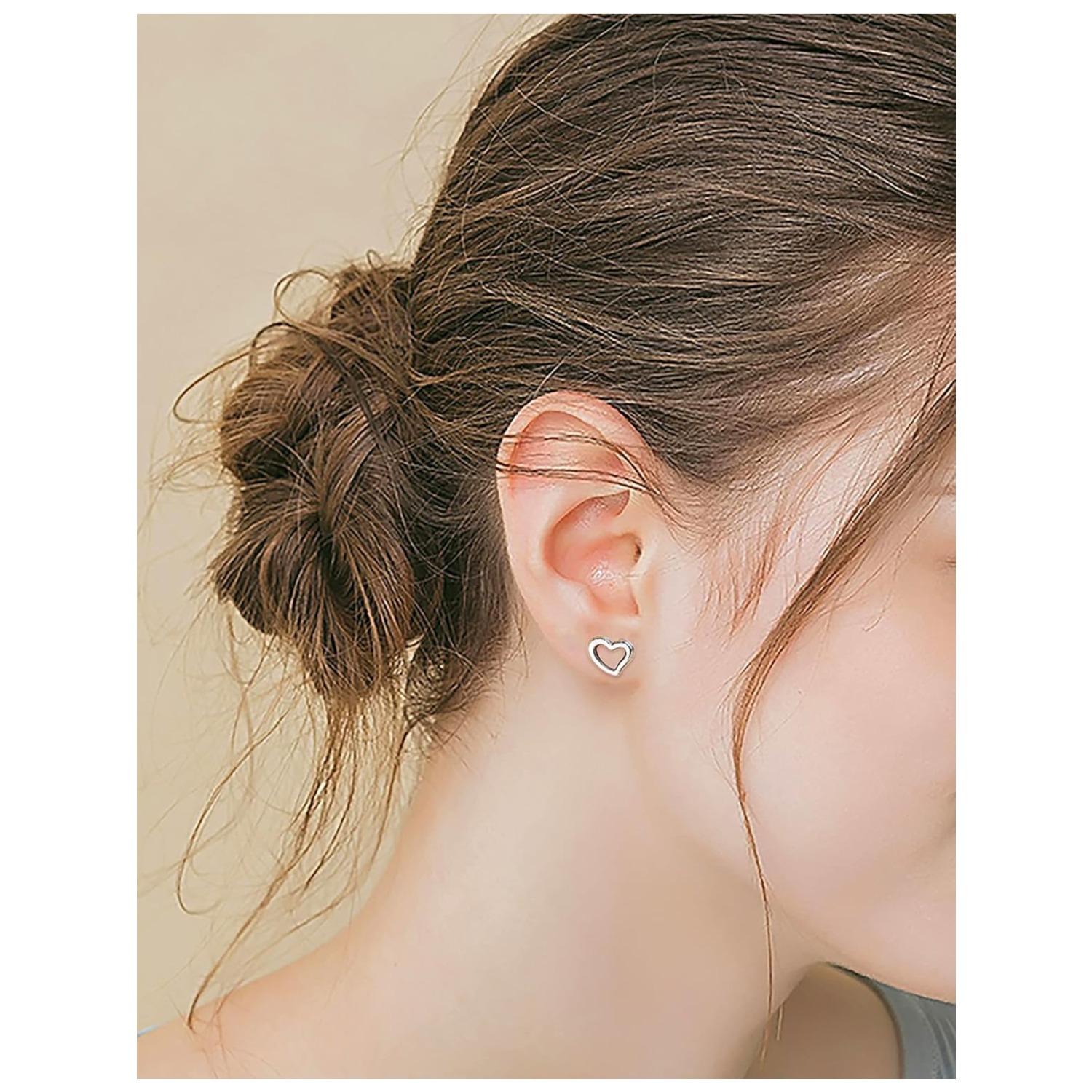 20G Titanium Earrings Studs for Sensitive Ears, Hypoallergenic Implant Grade Titanium Stud Earrings for Women Men| Cz Bar Tiny Dot Heart Titanium Cartilage Earring Nap Sleeper Piercing Earrings Mens Earrings Set