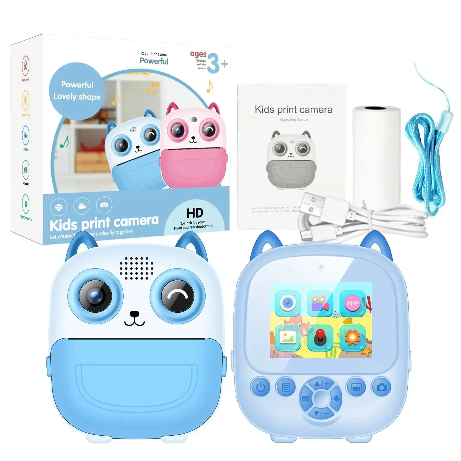Kids' Digital Point & Shoot Camera - 2.36-in 1080P Dual Camera with Mini Printer, Portable Design and Included Storage Card