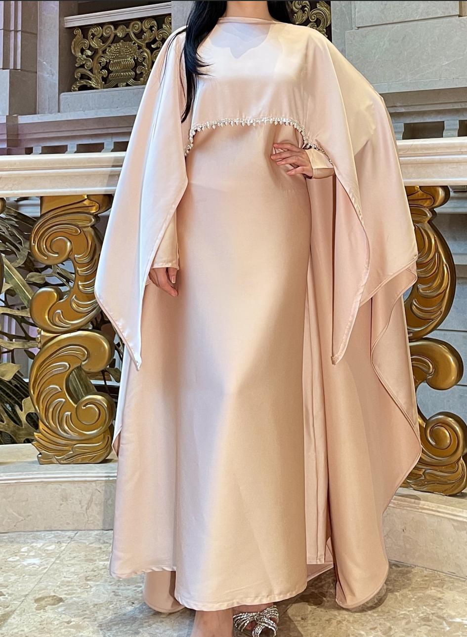 Luxury Satin Cape Abaya Dress for Women, Modest Evening Gown for Eid, Wedding and Party Luxury Satin Cape Abaya Dress for Women, Modest Evening Gown for Eid, Wedding and Party