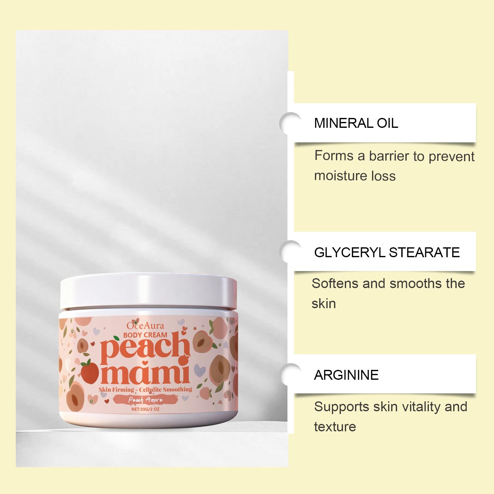 Peach Mami Firming Body Cream, Caffeine & Hyaluronic Acid for Smooth, Glowing, Hydrating Skin, Moisturizing & Nourishing Formula, Body Care