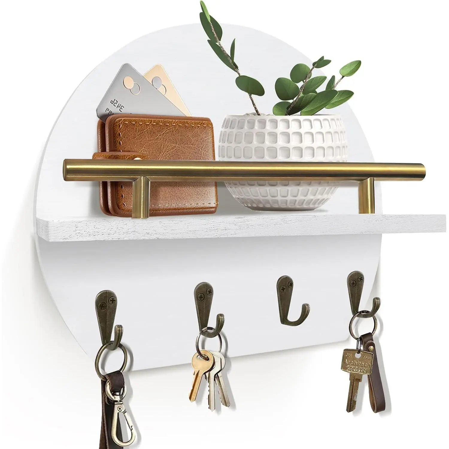Key Holder Wall Mount Mail Organizer,4 Hook Semicircle Key Rack