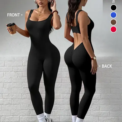 Women's Yoga Training All-In-One Suit, Gym Activewear, Athletic Sports Clothing, Workout Sportswear, High Elastic Vest Top & Tight Pants, Sexy Backless Waist Design, Ideal for Gym & Yoga
