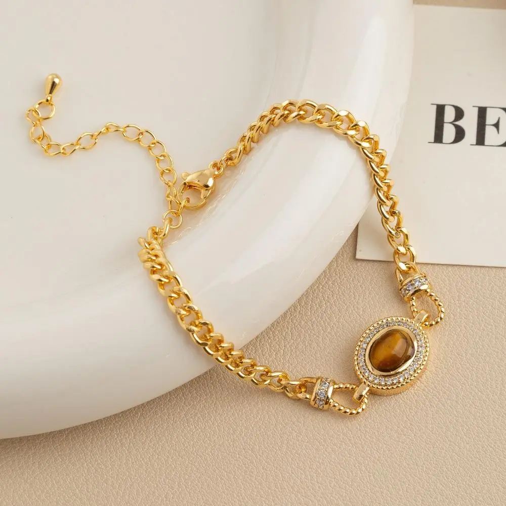 Maillard Tiger's Eye Stone Bracelet for Women, French Retro Light Luxury Niche Design Gold Bracelet, Adjustable Wrist Accessory for Fall Winter Daily & Occasion Wear, Adjustable Chain, Daily Wear