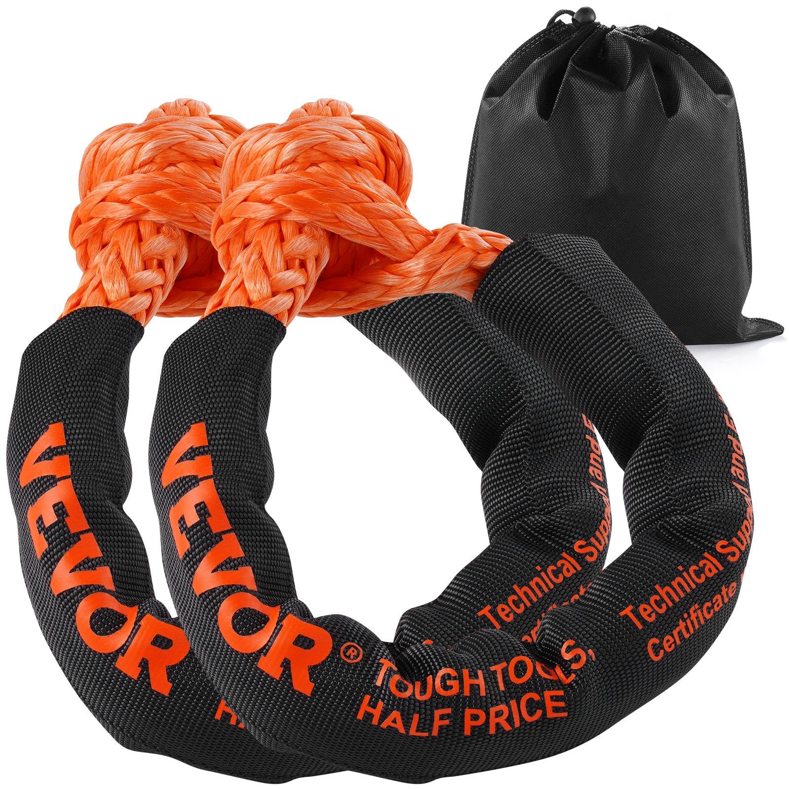 VEVOR Synthetic Soft Shackle, 1/2x 22 (2 Pack) 44092 lbs (20 Ton) Breaking Strength Recovery Tow Shackles with Extra 2 Sleeves Storage Bag for UTV, ATV, Trucks, Jeep, Off-Road Vehicles, Orange