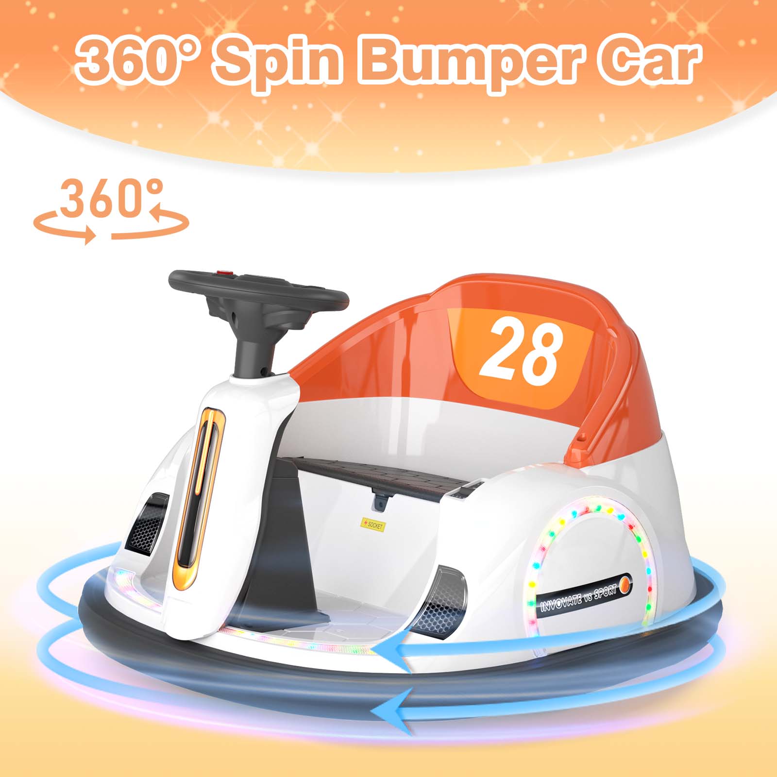 KORIMEFA 12V Electric Ride on Bumper Car Toys 360° Spinning Bumping Toy Gifts Cars, Music Play, Lights for Kids