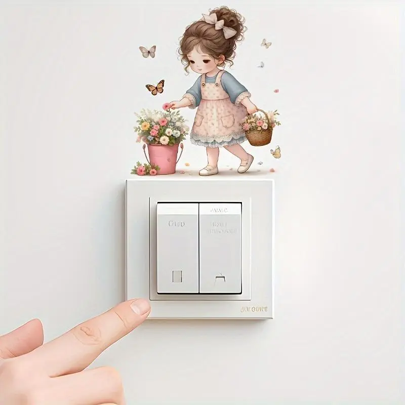 1pc Exquisite Flat Decorative Switch Sticker, Girl Room Accessories, Removable Self-Adhesive Easy-to-Clean Home Decor for Bedroom, Bathroom