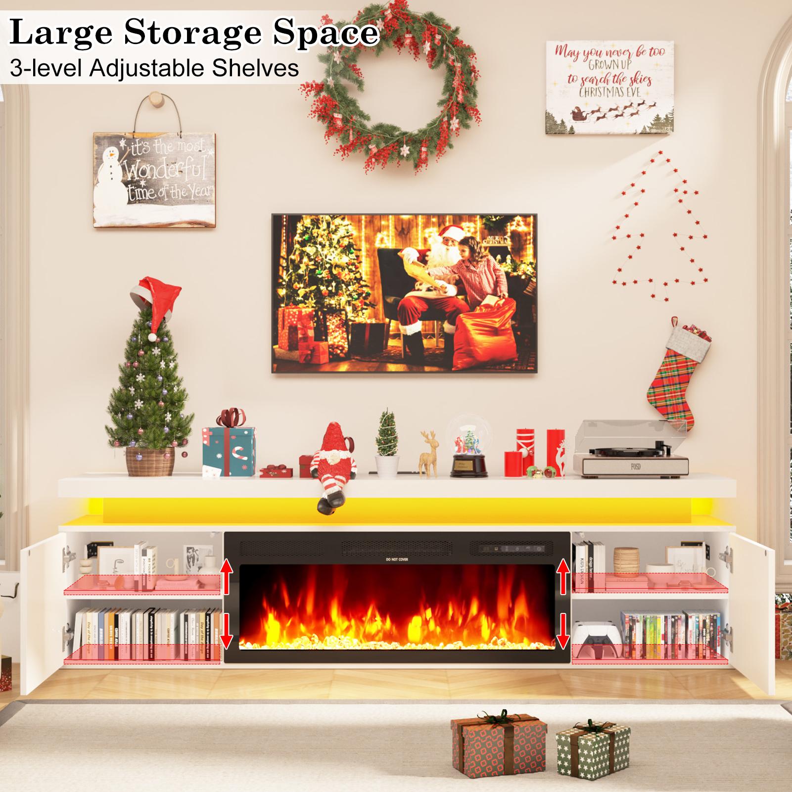 【2Packages Shipping】70in/80in TV Stand with Fireplace Up to 80" TVs/90" TVs, High Gloss LED Fireplace TV Stand Entertainment Center for 70/75+/80/90 inch TV, Modern Media TV Console Cabinet for Living Room,Black/white