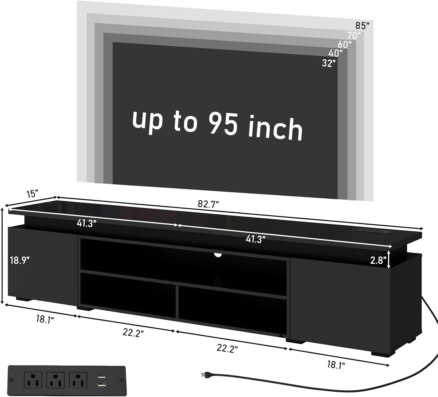LED TV Stand for 75/85/95 Inch TV,66/73/83 Inch Modern Gaming TV Stand with Power Outlet, High Gloss TV Console Entertainment Center with Storage for Living Room, Bedroom