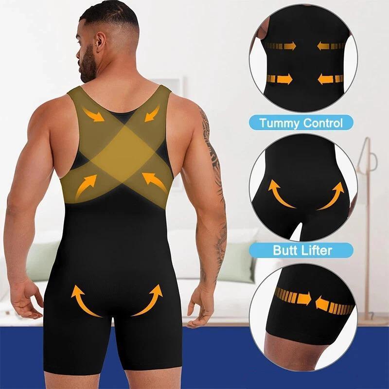 Tummy Control Bodysuit for Men, Compression Bodysuit, Sleeveless Body Shaper Underwear Seamless Abdominal Compression Bodysuit