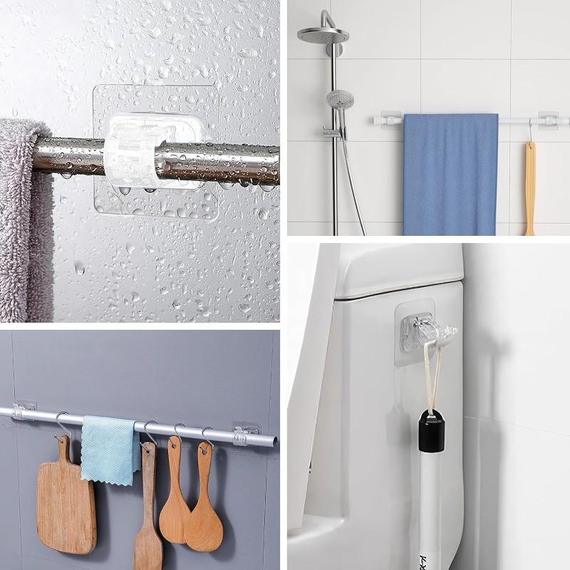 2pcs Curtain Hooks Curtain Rod Clamps Holders Perforation-free Adhesive Bracket For Living Room Bedroom Home