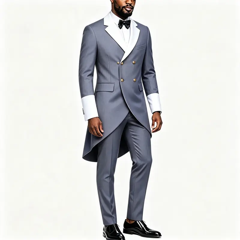 Men's Tailcoat Suit,Mens Suits 2 Piece Slim Fit Double-Breasted Swallow Tail Coat For Proms,Concert,Wedding Formal Grey Long Sleeve Menswear