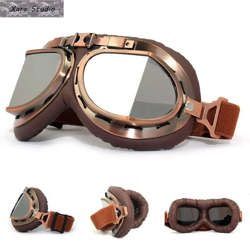 Men's Motorcycle Retro Pilot Goggles - Durable Plastic & Metal (Stainless Steel) Sturdy Protective Gear, Stylish for Cruiser, Cafe Racer Rides
