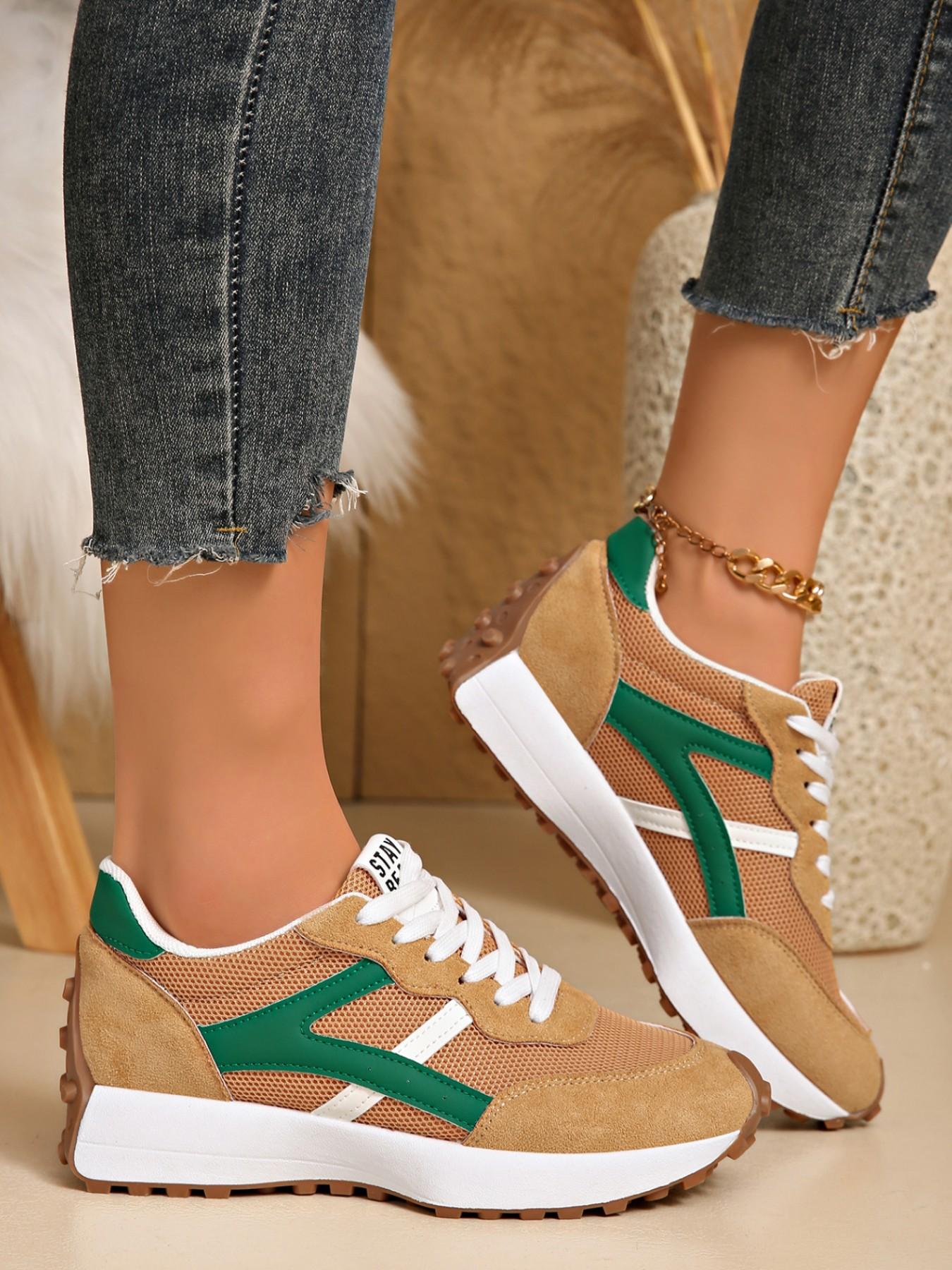 Women Height Increasing Thick Sole Non Slip Comfortable Breathable Colorblock Running Shoes Outdoor Running Sneakers for Outdoor Sports