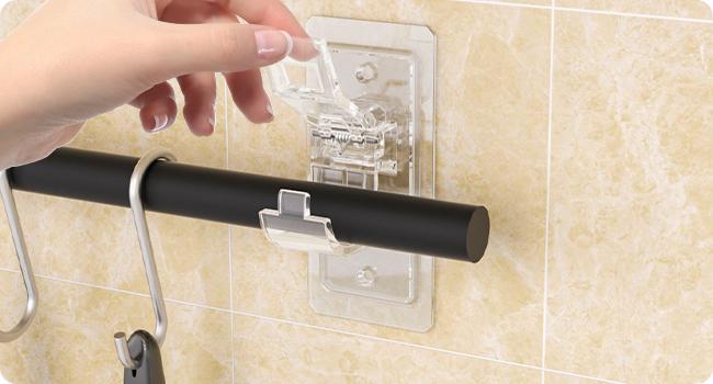 Renter Friendly No Drill Curtain Rod Brackets, Self Adhesive Holders for Multi-Size Rods 0.5''-1.2''