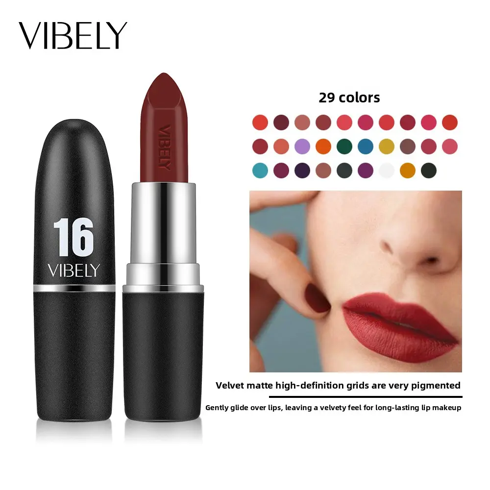 Women's Velvet Matte Bullet Lipstick - Black Frosted Tube, Long-Wearing Lip Makeup Gloss Lipgloss Cosmetic
