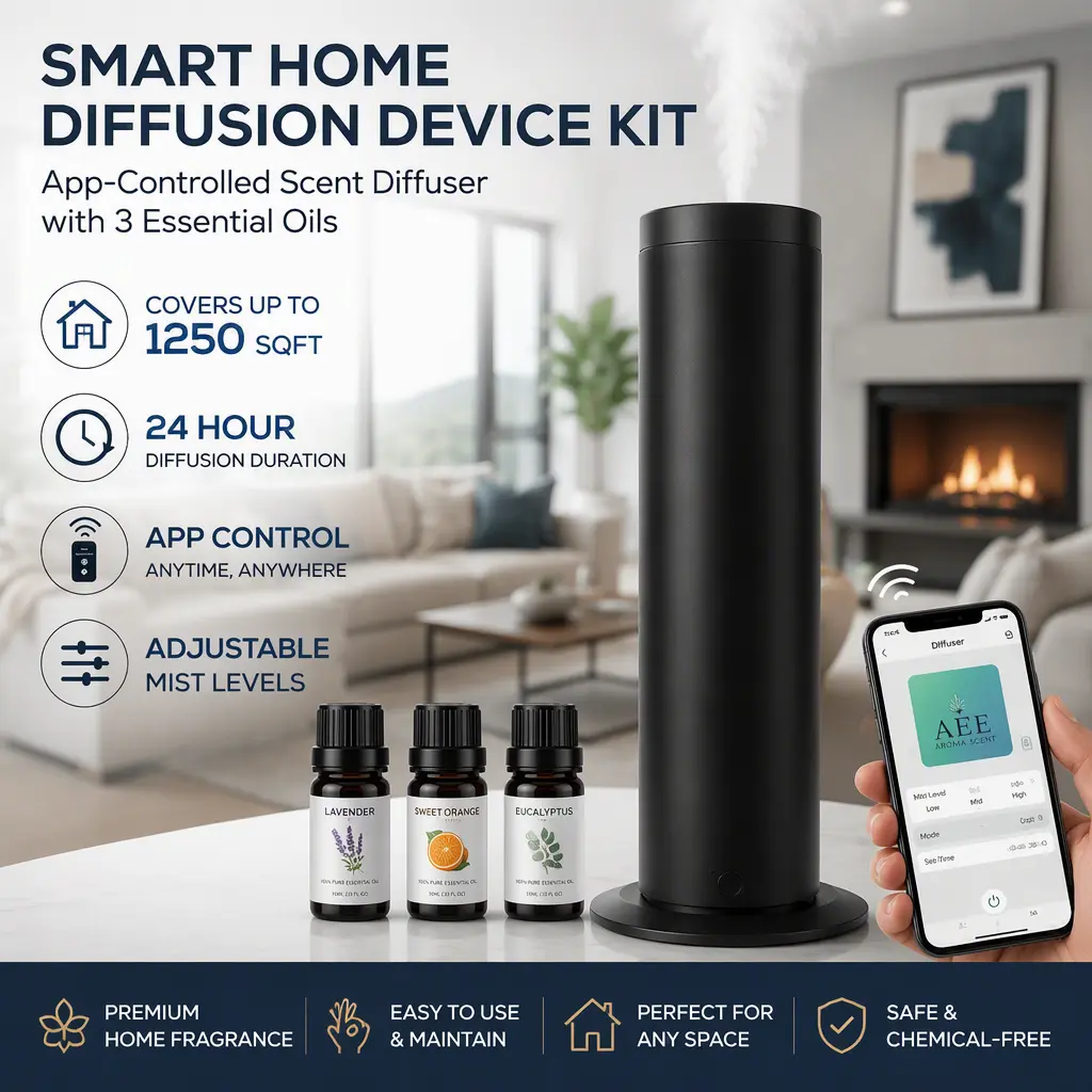 1250 Sqft Large Coverage Smart Scent Diffuser Kit, App Controlled Home Diffusion Device, 3 Essential Oils Included, Luxury Fragrance