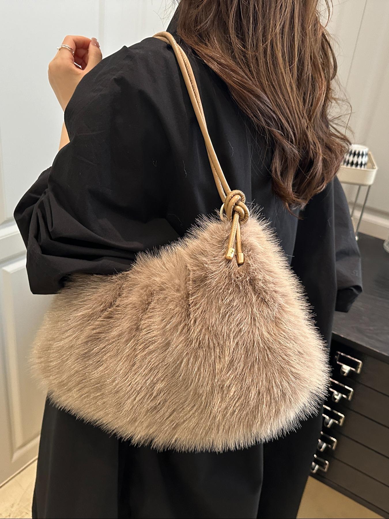 Women's Lightweight Plush Bag, Soft Handbag for University & Office Use, Perfect for Autumn Winter Seasons, Casual Daily Carryall, Elegant Shoulder Bag