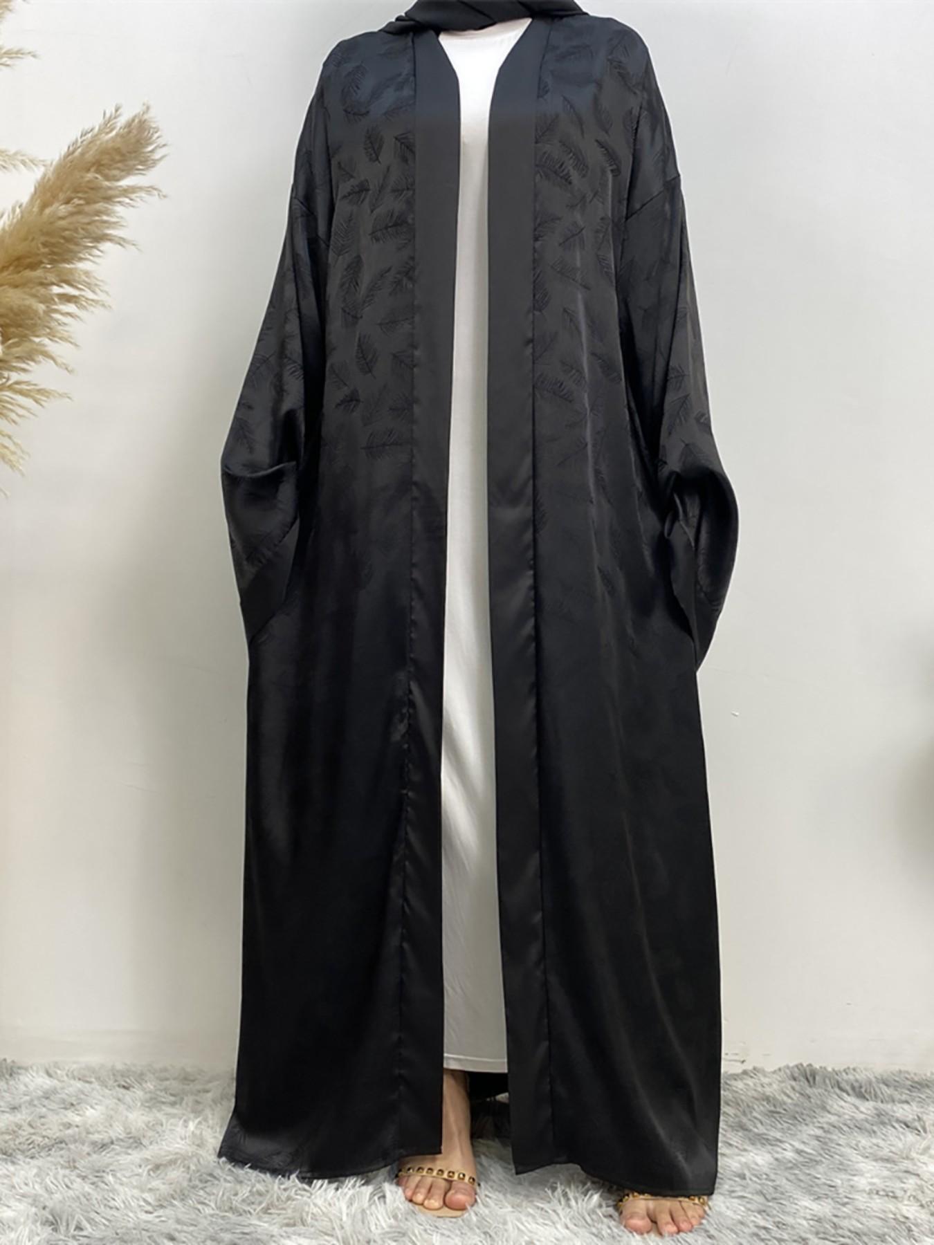 Women's Elegant Gold Foil Imitation Satin Lightweight Muslim Open Abayas, No Headscarf, All Seasons, Loose-Fitting Cardigan Top