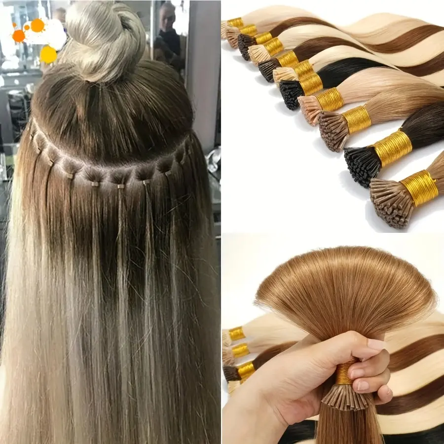 50Pcs/Set I‑Tip Keratin Capsule Real Human Hair Extensions for Women, 10‑24 Inch Multi‑Length Natural Seamless Hair Pieces, Premium Remy Hair in Classic Brown & Stylish 613 Blonde Shades, Perfect for Natural Hair Volume & Length Transformation