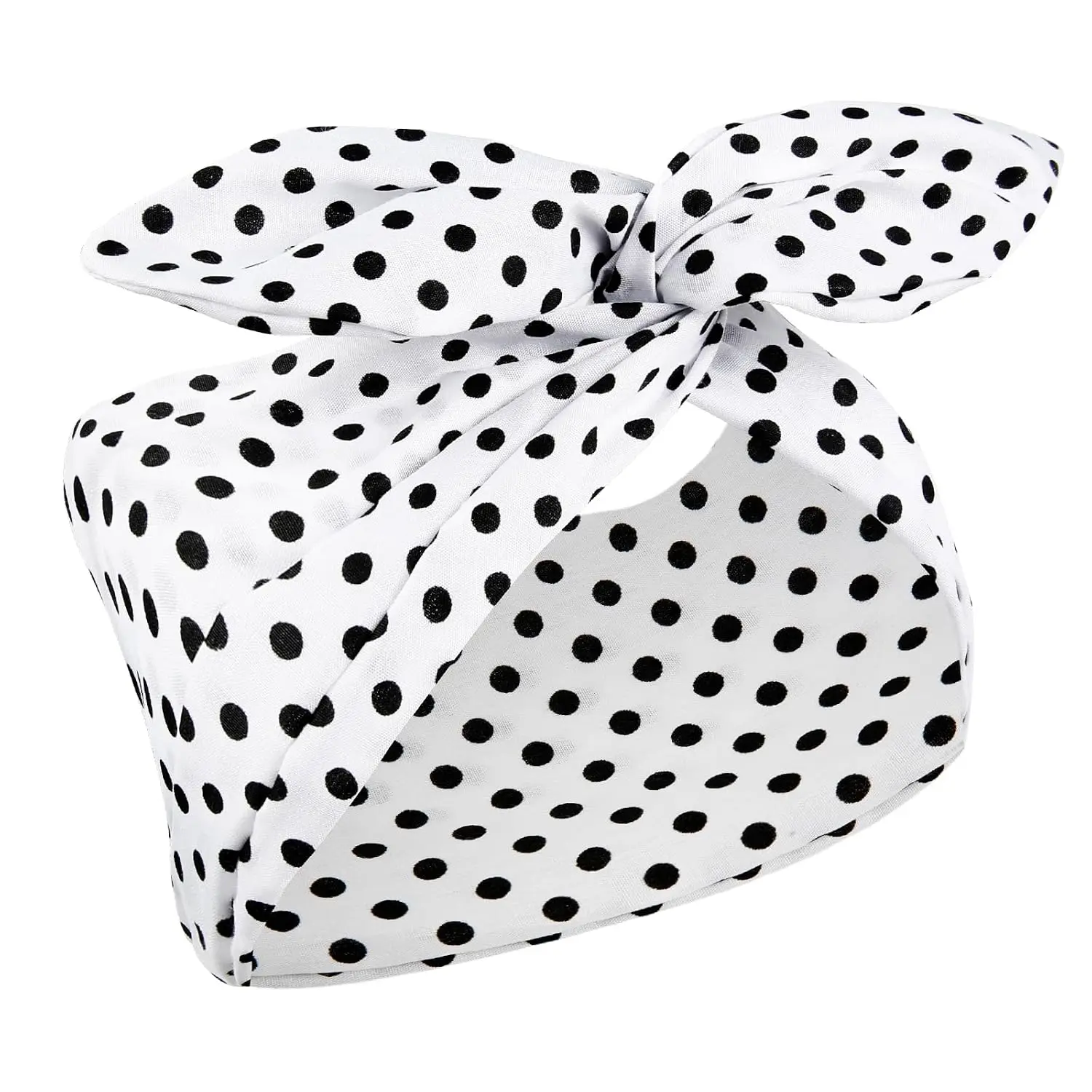 White Polka Dot Bandana Headband  Wire Hairband with Bow Wide Headbands Retro 50s Hair Accessories for Women Cute 1950s Bunny Ear Costume Party Hairband Headpiece