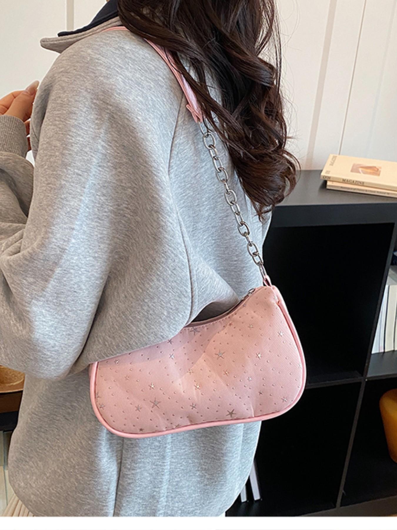 Gentle Star Print Underarm Bag, Adjustable Drawstring Handle, Spring Summer Commuter Shoulder Bag, Trending 2026 Fashion Accessory