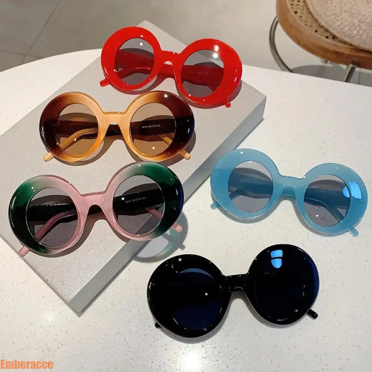 Women's Retro Polarized Sunglasses - Oversized Round Semi-Rimless Statement Frame, Contrast Color Design, UV400 Protection, Blue Light Blocking, Lightweight Trendy Eyewear for Beach, Driving