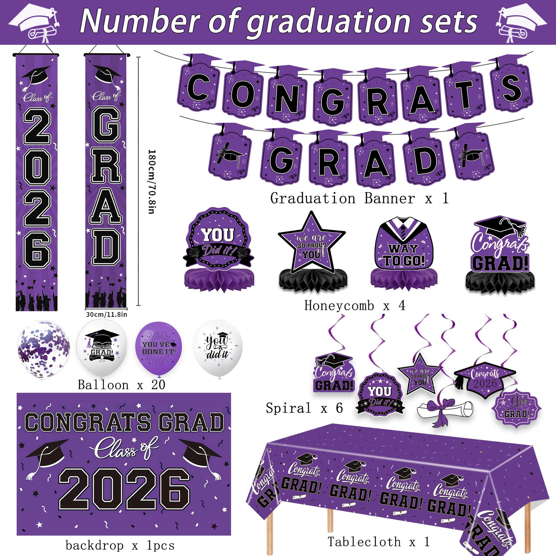 2026 Graduation Decoration Set, Theme, Banner, Background Board, Balloons, Ribbons, Party Supplies for High School & University Graduations