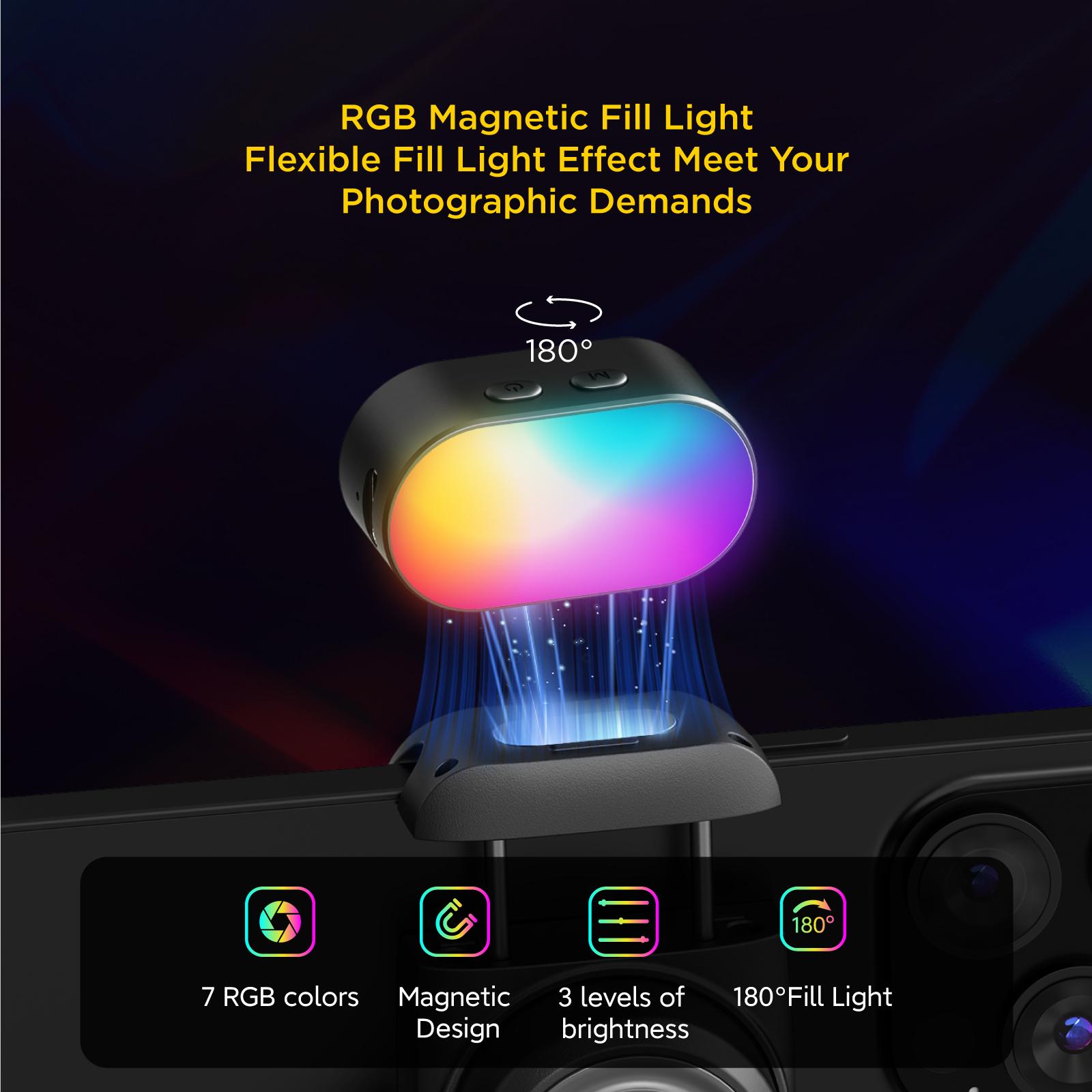 AOCHUAN RGB Magnetic Fill Light for Gimbal, LED Video Light w/3 Brightness and 7 Color Adjustment for Photography, Portable Mini Fill Light w/Long Battery Life for Hohem Zhiyun Feiyu Gimbal Stabilizer