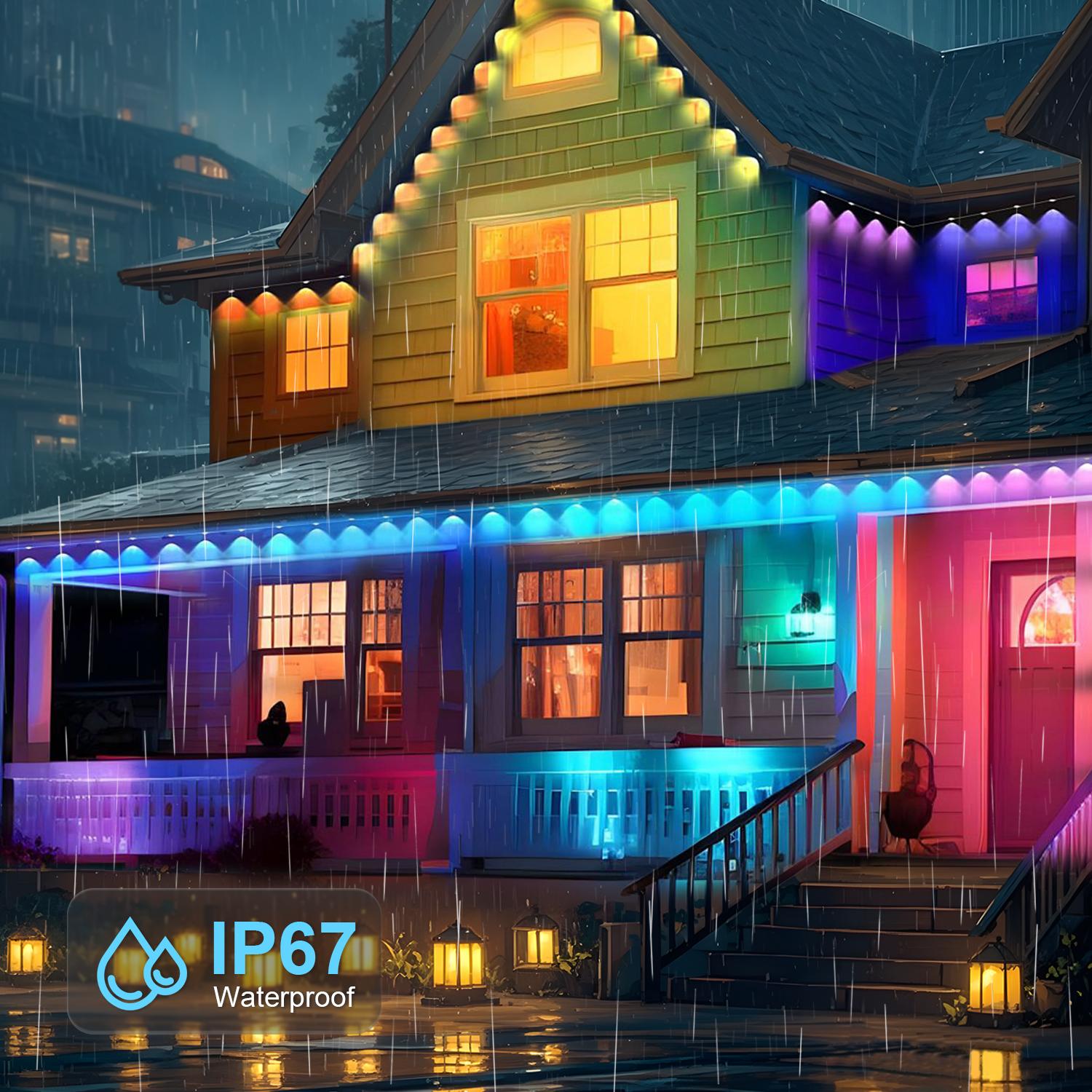 GALENTAL Permanent Outdoor Eaves Lights, Outdoor Lighting With RGB IC,  Holiday Decorations for Party, Music Rhythm , Remote Control & Bluetooth APP Link, IP67 Waterproof, 50/100 Feet Length, Ideal for Festival and Daily  Decor