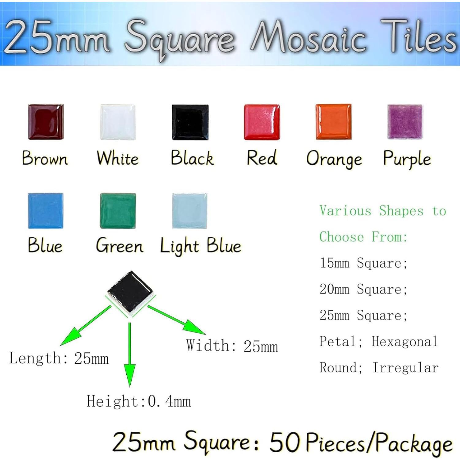 50 count Blue Mosaic Tiles for Crafts 1" Ceramic Tiles Assorted Colors Square Ceramic Mosaic Project Supplies for Photo Frame Mosaic Stepping Stones Bath Old Pool Furniture Decor