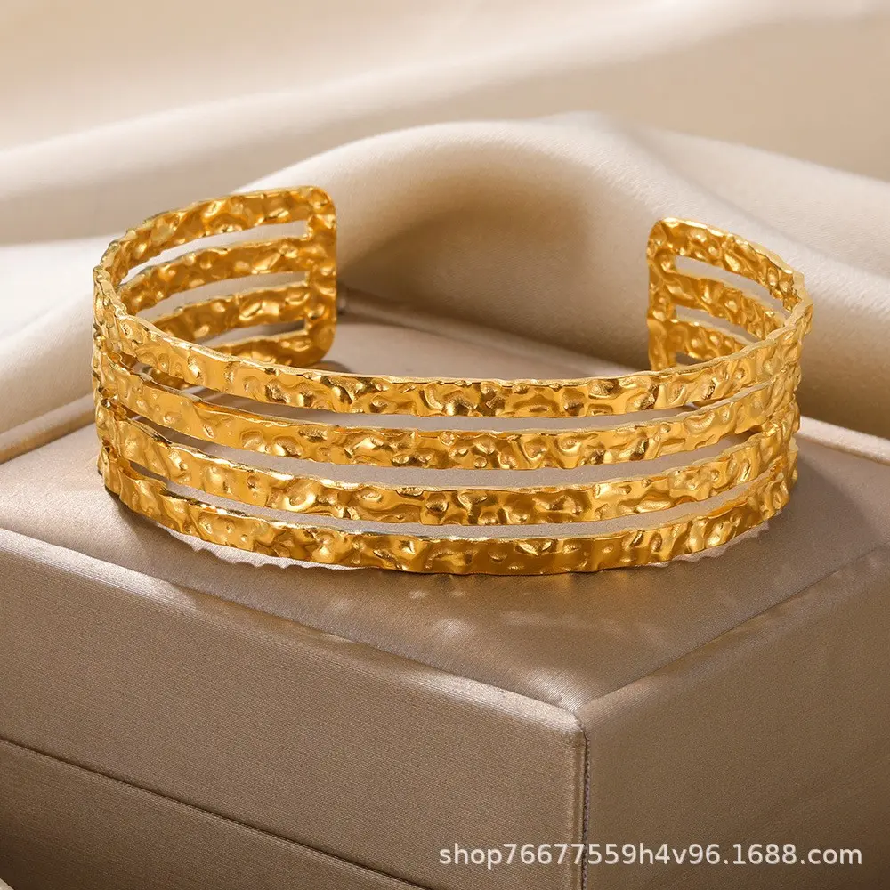 Multi layer textured open bracelet