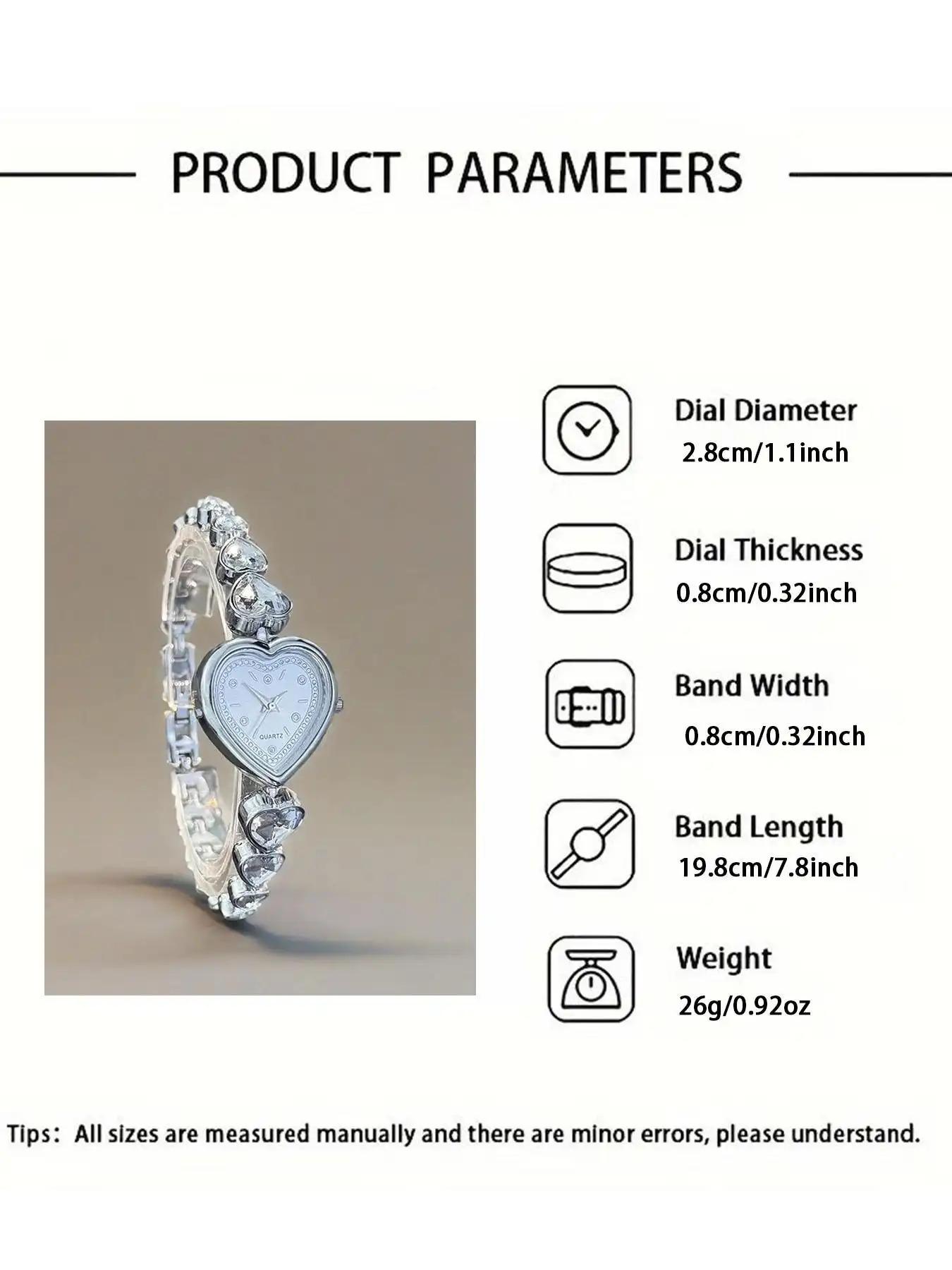 1 heart-shaped diamond encrusted women's watch, niche fashion women's quartz watch, peach heart diamond bracelet watch