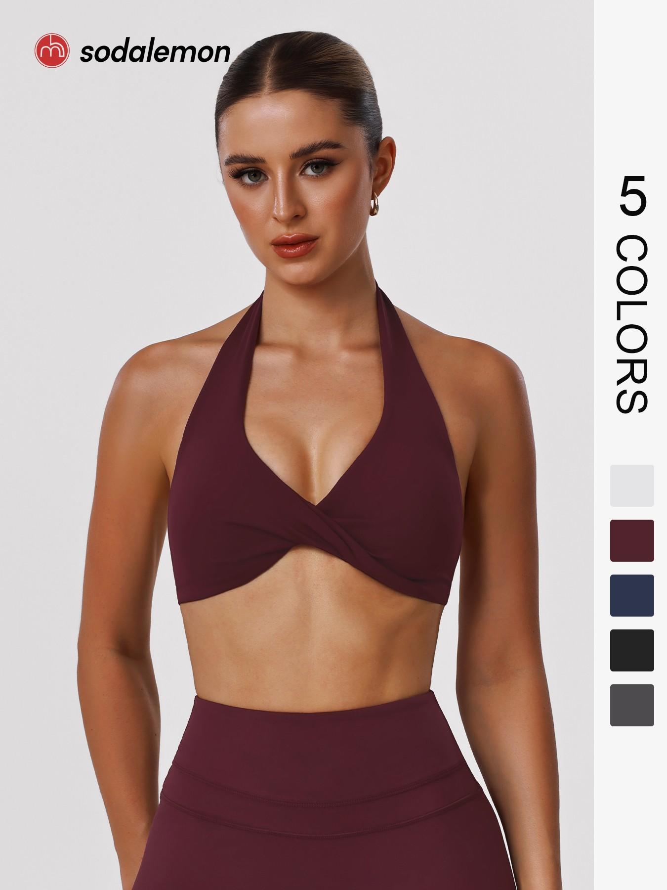 Sodalemon Women's Backless Sports Bra Tank Top, Elastic Strap Design, Wireless Comfortable Yoga Short Sleeve Shirt, All Season Casual Wear, Yoga Workout Activewear, Yoga Gym Activewear