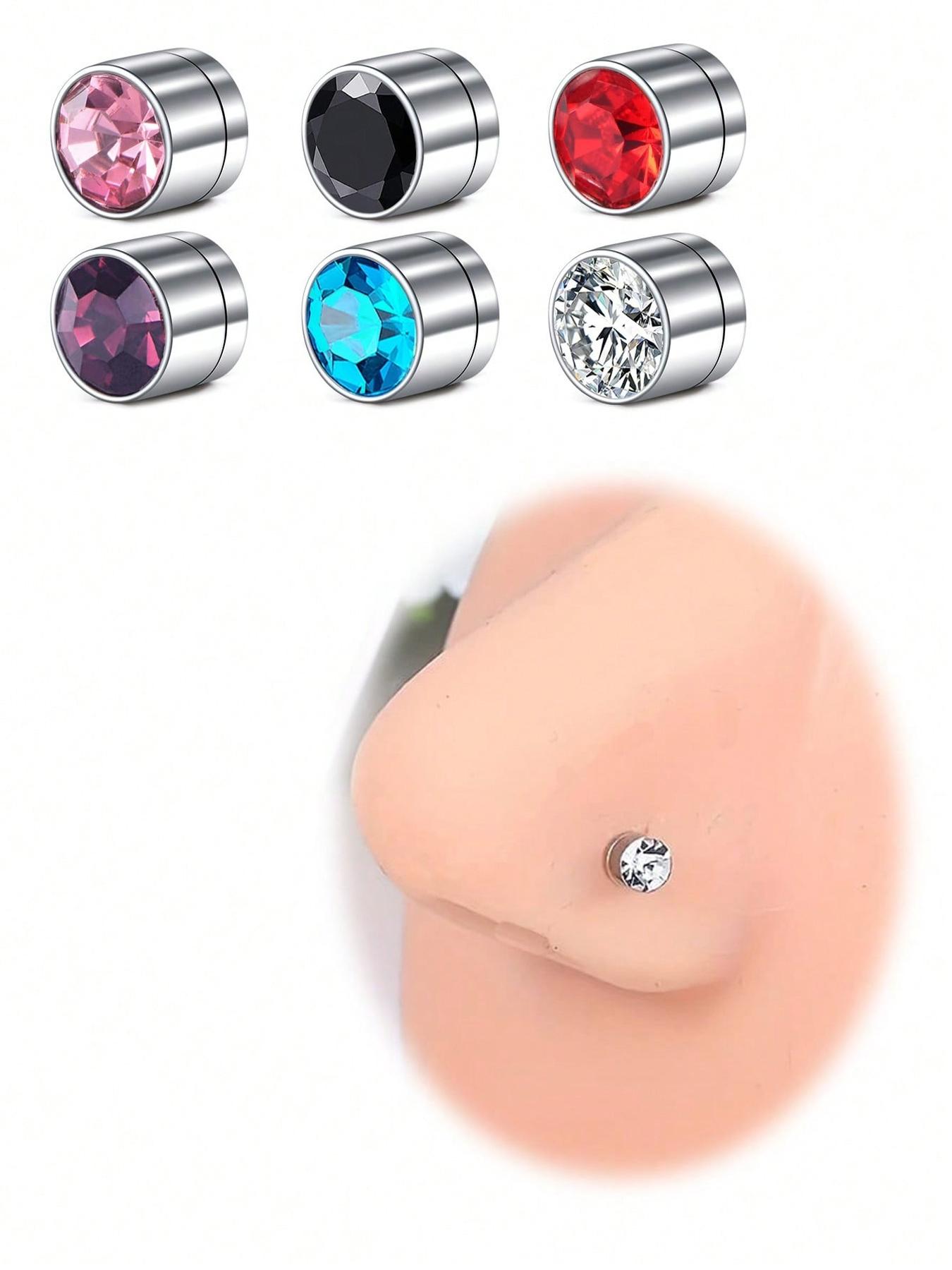 6pcs Magnetic Fake Nose Stud, Fake Nose Piercing Silver Gold Clip On Earring, Nose Piercing Jewelry
