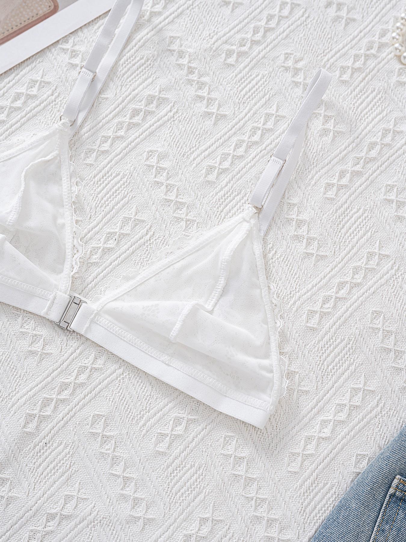 🔥 French Lace Front Closure No Padding Triangle Wireless Bra | Natural Support, Adjustable Straps Invisible Racerback, Easy On/Off, Sexy Lingerie For Daily & Date Night