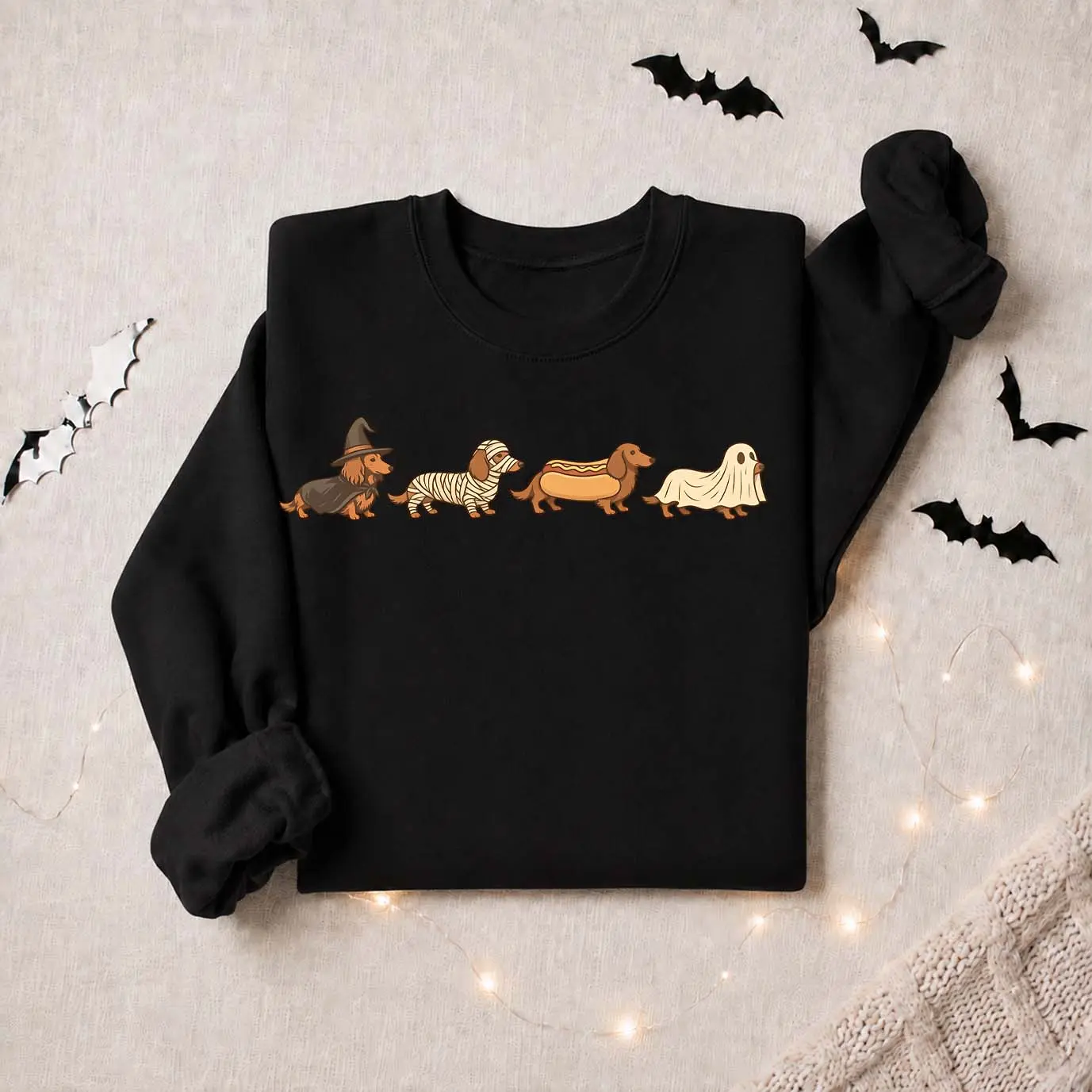 Women’s Halloween Dachshund Graphic Sweatshirt, Cute Costume Dog Crewneck Pullover with Witch, Mummy, Hot Dog & Ghost Designs, Cozy Long Sleeve Fall Top for Dog Lovers, Halloween Parties, Pumpkin Season, Weekend Wear & Autumn Gifts