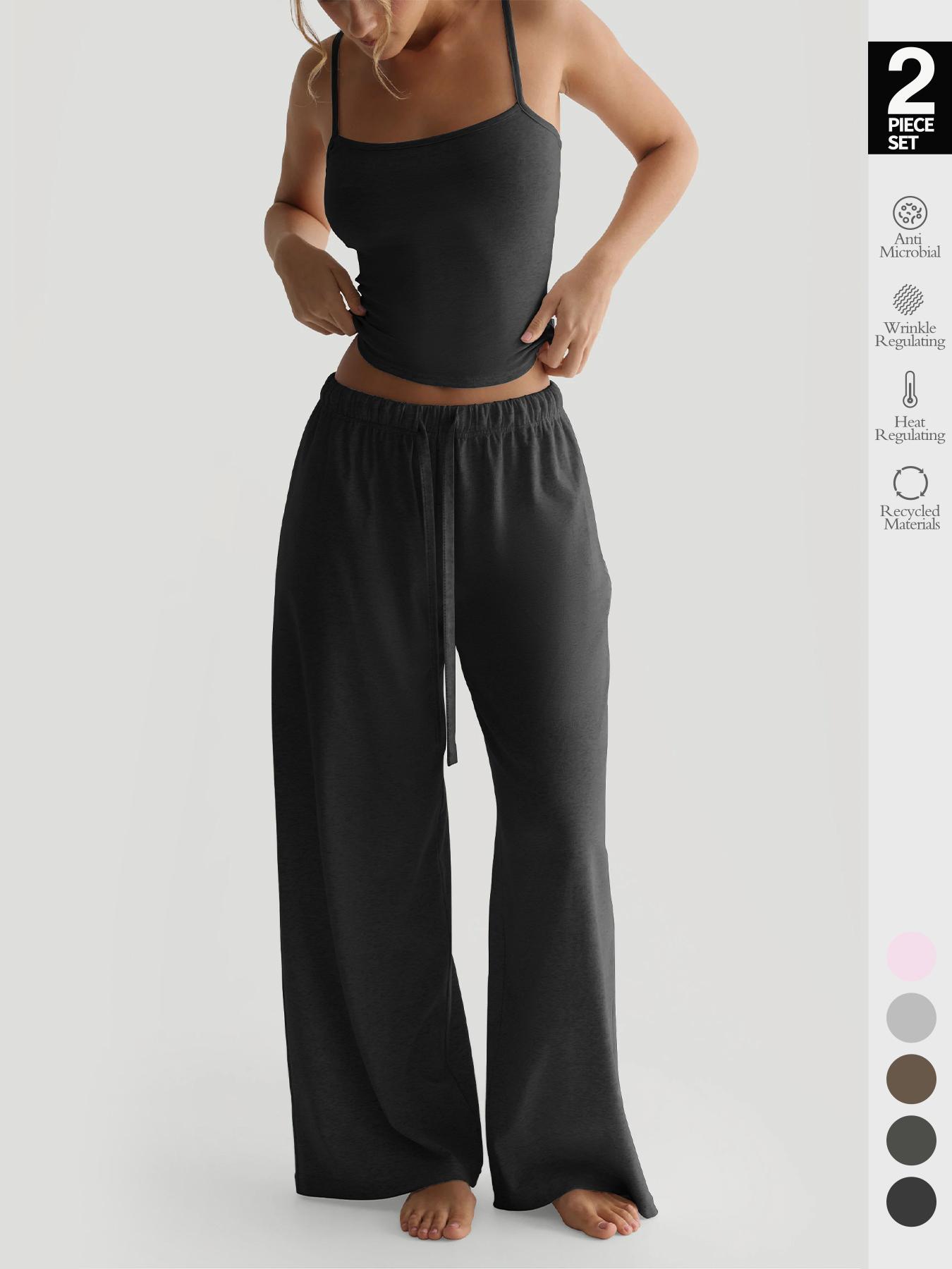 2/6 pcs Women's Solid Cami Top & Wide Leg Pants Loungewear, Casual Comfy Pyjama Set for Women, Women's Sleepwear for Summer, Homewear Pajamas