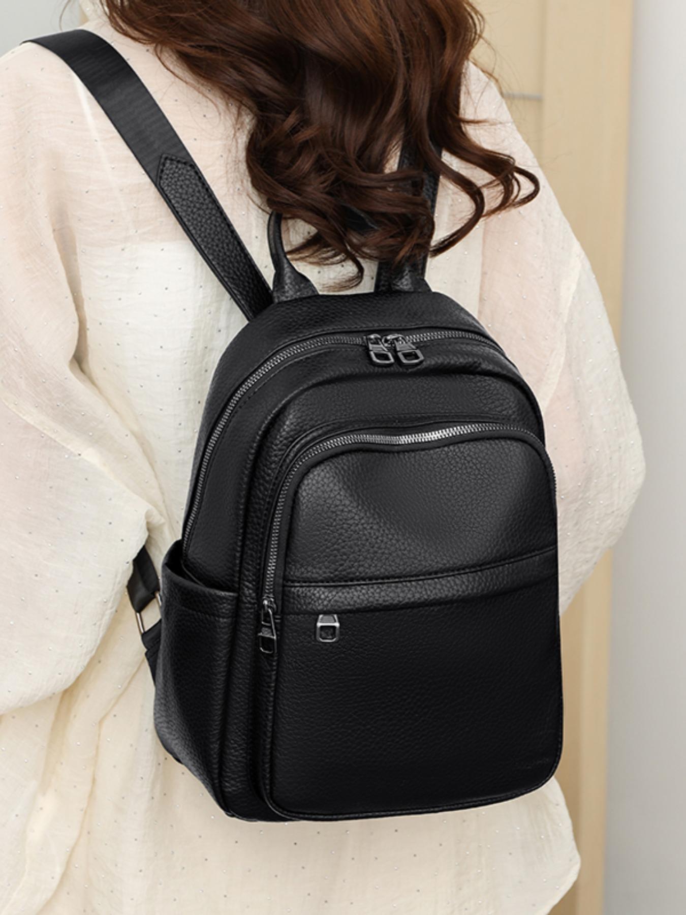 Women's Simple Solid Color Backpack, Multifunctional Travel Bag, Soft Leather Shoulder Bag, Fashionable Casual Bookbag