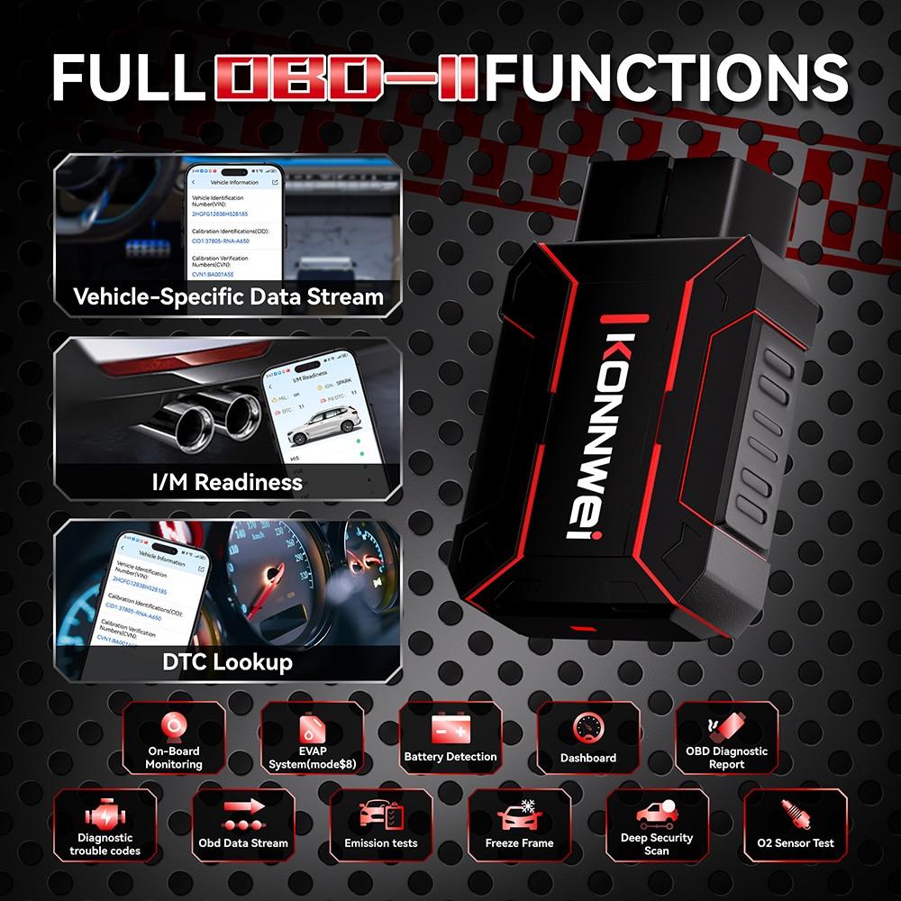 KONNWEI MAXOBD Bluetooth5.2 OBD2 Scanner Deep Security Scan, Vehicle-Specific Data Stream, Read/Erase Codes, Data Stream, Battery Check, Diagnostic Report For IOS/Android